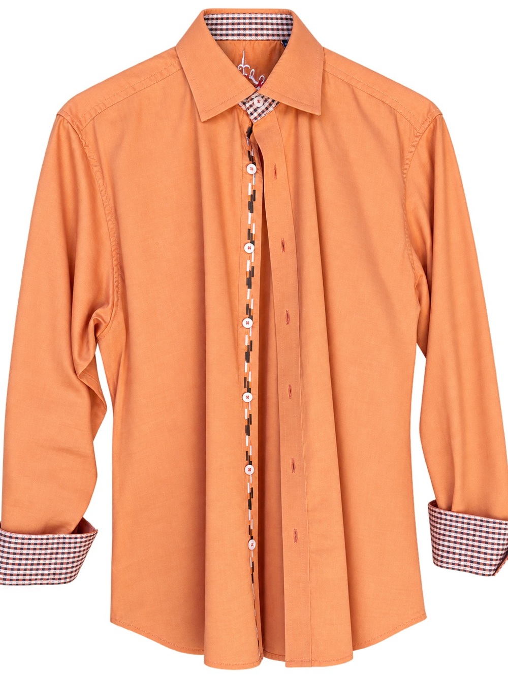 Robert Graham Orange Long Sleeve Button-Down Shirt with Contrast Cuffs